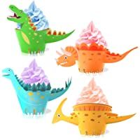HOWAF Dinosaurio Cupcake Topper de Tarta Magdalenas Decoración y Doble Cara Cupcake Wrappers para Niños Infantiles…